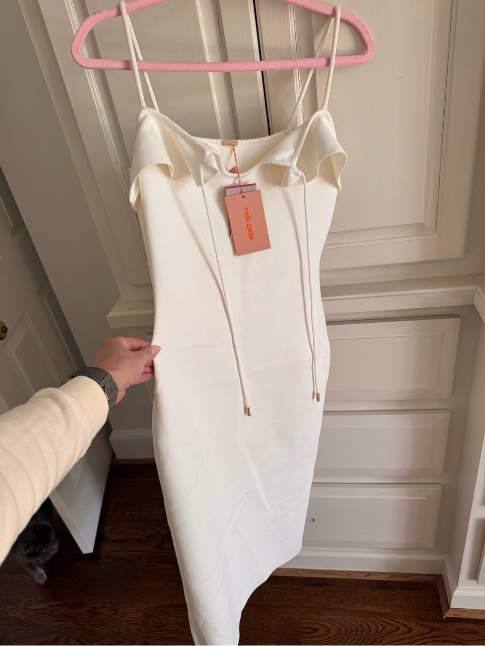 cult gaia Ivory Ruffle-Trim Midi Dress